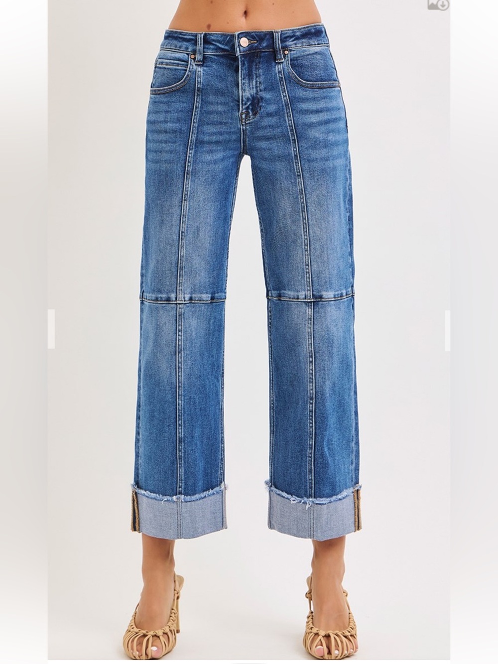 194 small - 3X RISEN SLOUCHY CROP WIDE SEAM DETAILED JEANS